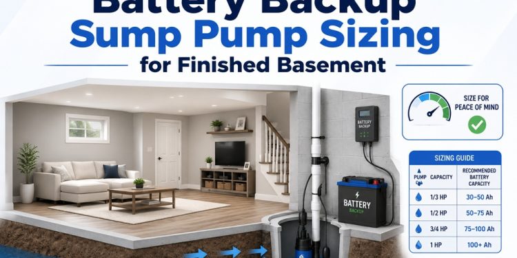 battery backup sump pump sizing for finished basement